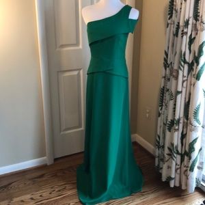Green one shoulder floor length BCBG gown